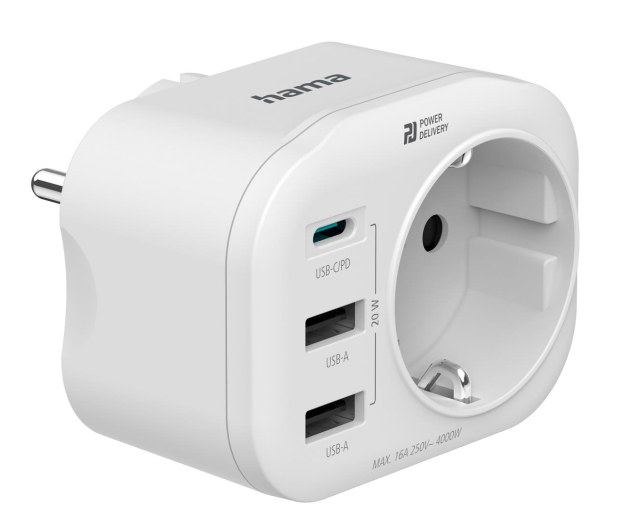 HAMA MULTIADAPTER DO GNIAZDA 1xGNIAZDO AC 1xUSB-C PD 2 xUSB-A 20W 4047443498359 - 1265030 - zdjęcie 2
